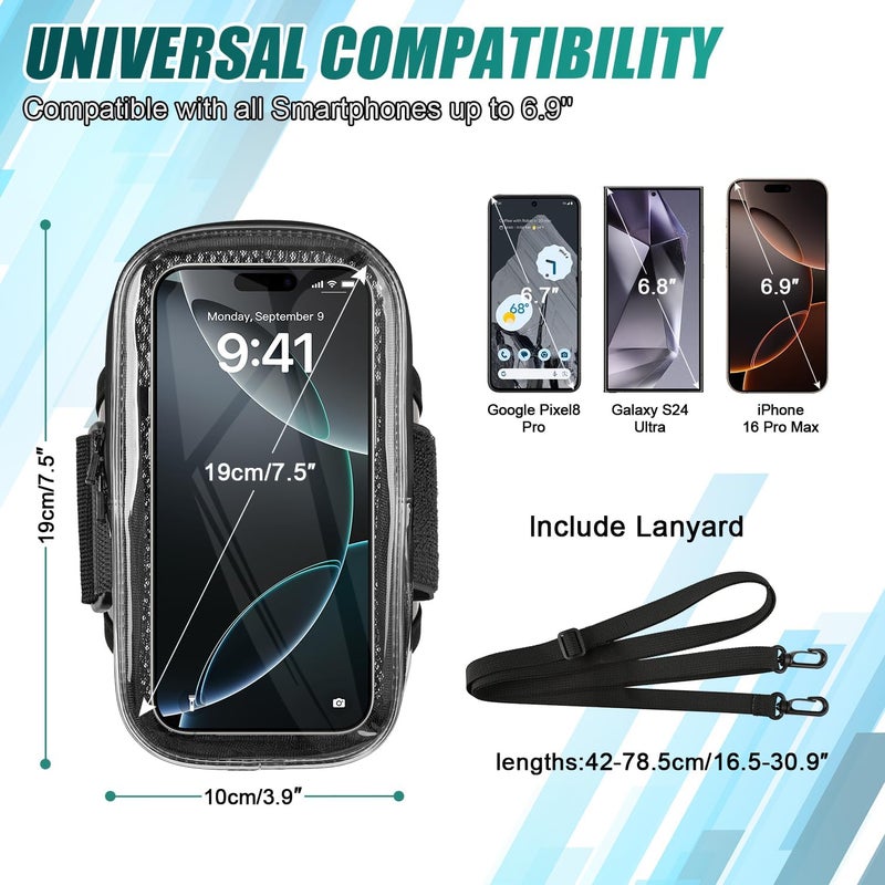 NITMTYOU Phone Holder for Running, 2-in-1 Arm Band Cross Bag for iPhone16 15 14 13 Plus Pro Max 12 11 X Samsung Android, Arm Bag with Key Card Pocket for Workout Gym Exercise Fitness (Dark Grey) - Image 3